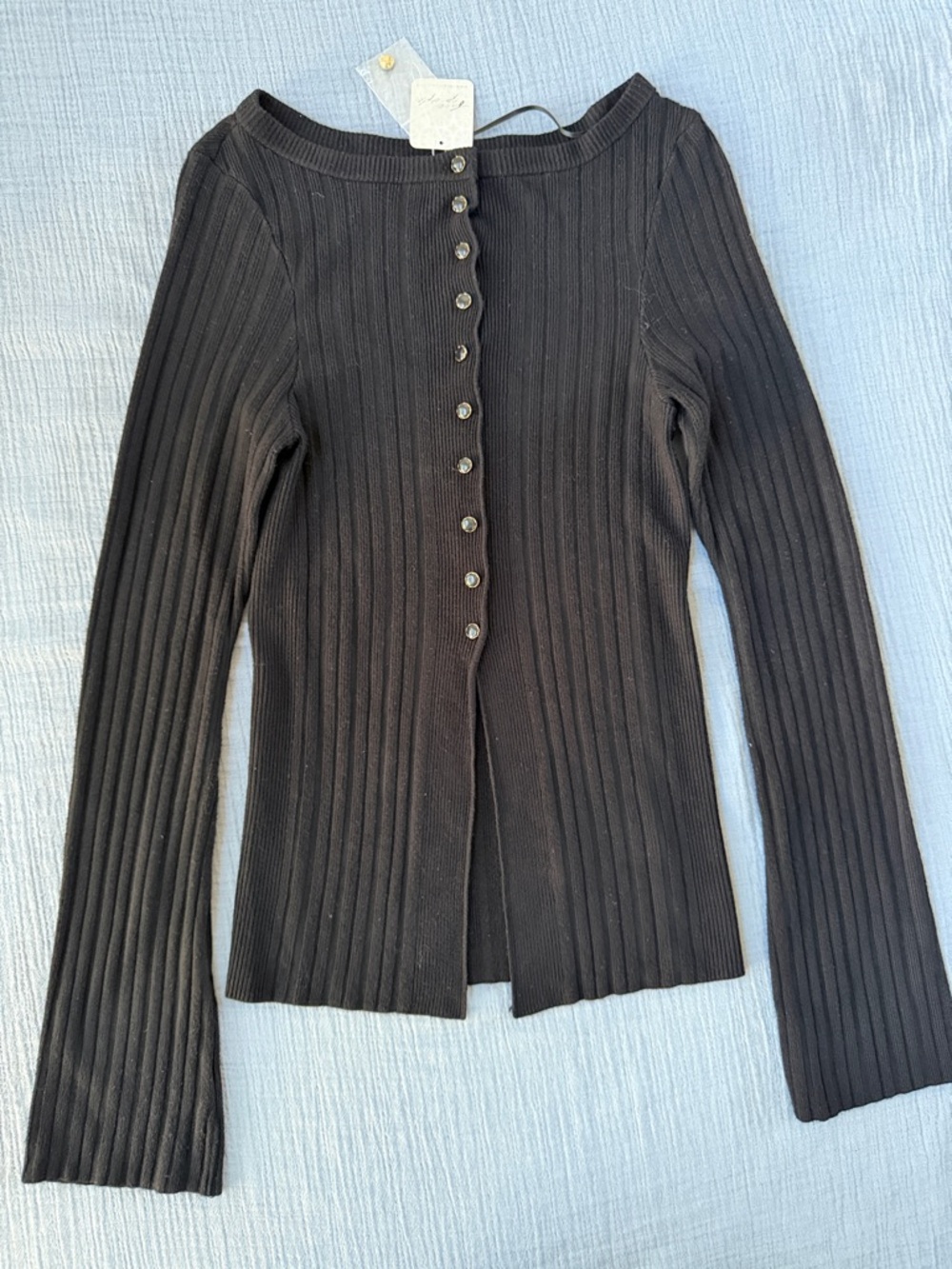NWT FreePeople  Ribbed Button-Front Women's Sweater - Black